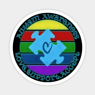 Autism Awareness Retro Sunset Puzzle Heart Design Magnet